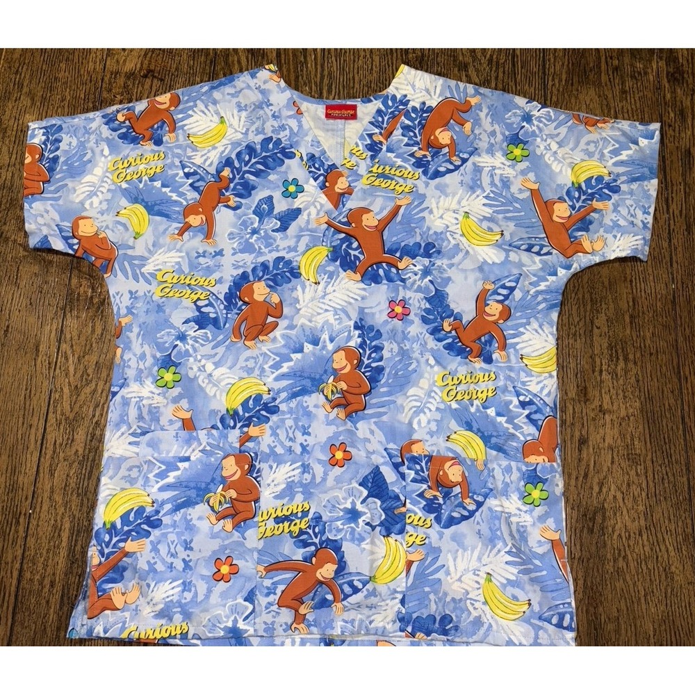 Curious George Adventures Scrub Top Medical Nurse Dental Cartoon Monkey
